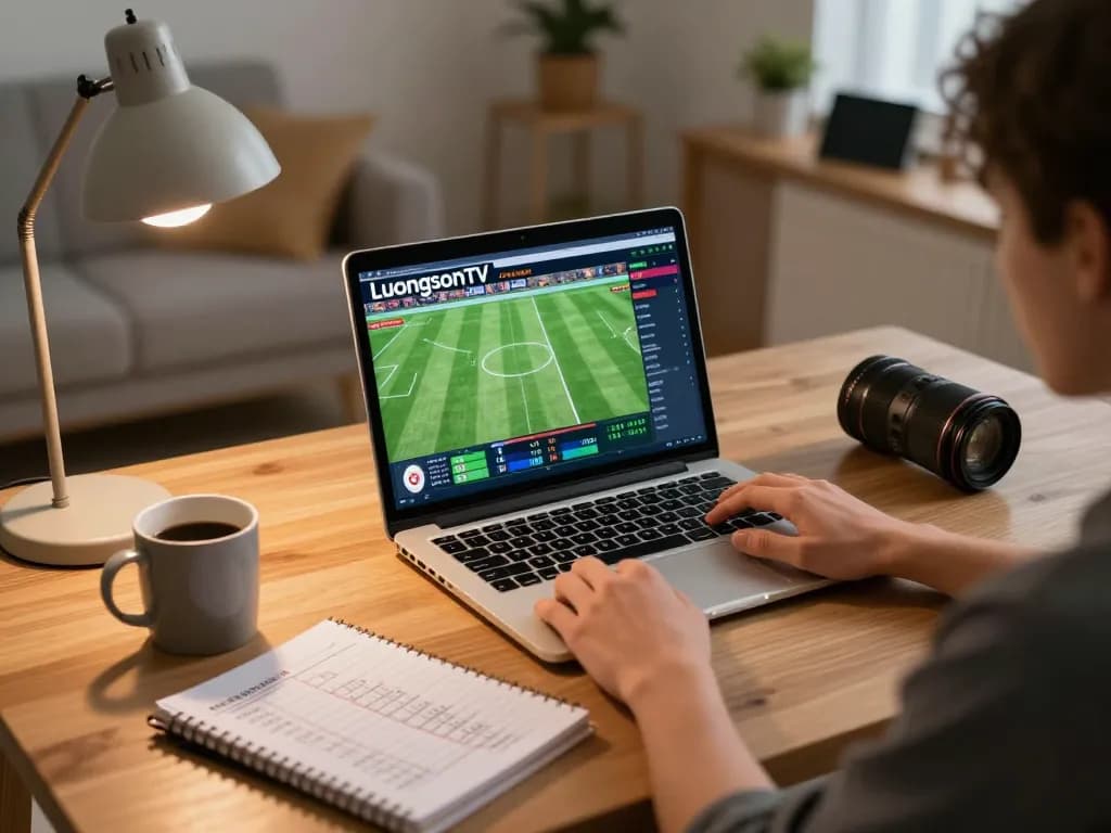 Player engaging with live sports betting interface on Luongsontv from a cozy home setup, showcasing strategic gameplay.