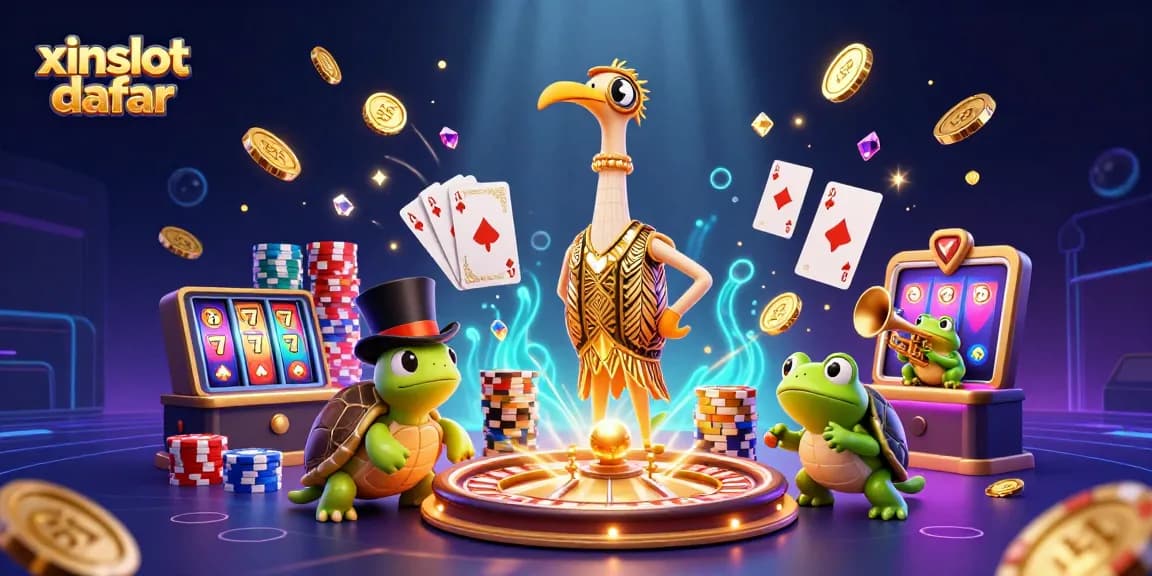 Experience thrilling wins with xinslot daftar in this vibrant casino scene featuring unique characters and dynamic game elements.