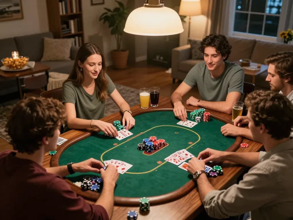 Players enjoy an engaging poker night, showcasing strategies at home while utilizing casinos not on gamstop for enhanced gameplay.