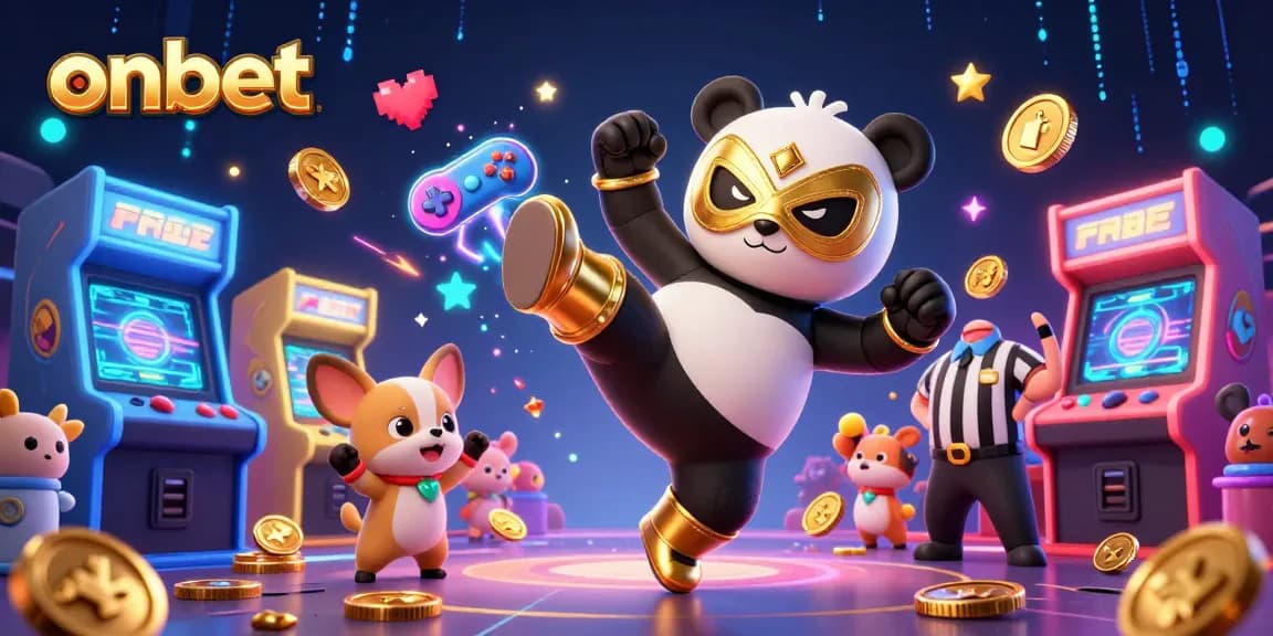 Join the action with onbet featuring a dynamic panda wrestler in a vibrant casino scene.