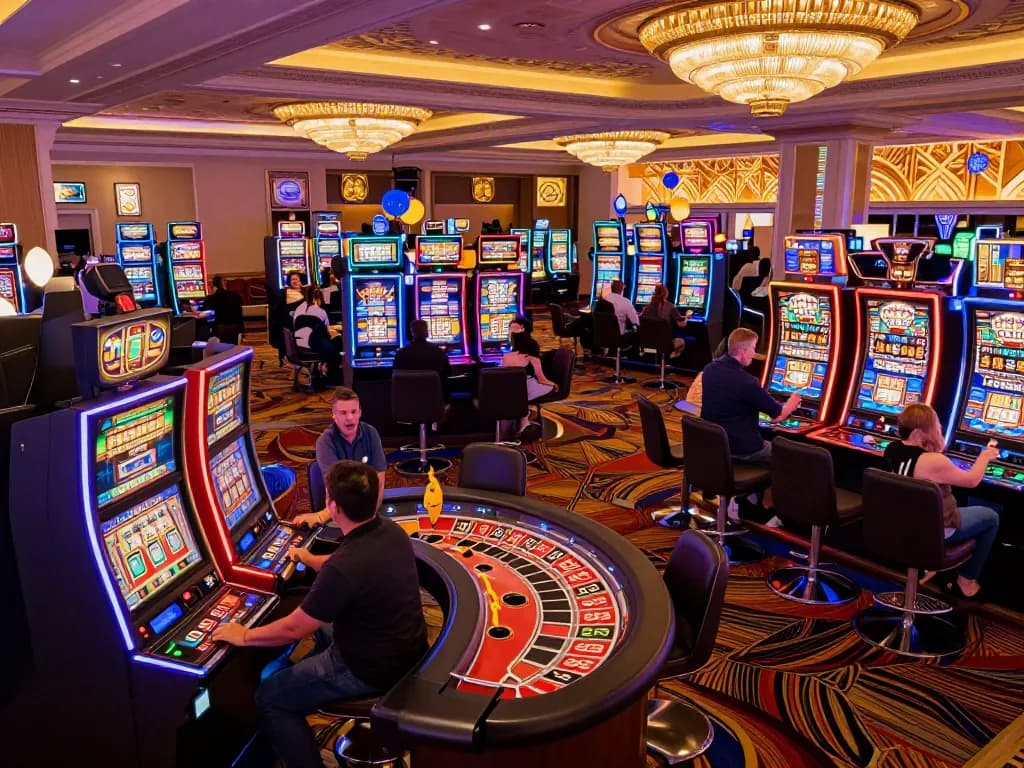 Players experiencing the thrill of winning at slot machines at casinosscope, showcasing lively casino atmosphere