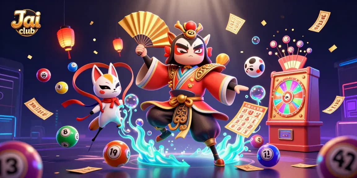 Engage with Jai club's vibrant 3D gaming scene featuring colorful elements and dynamic lottery action.