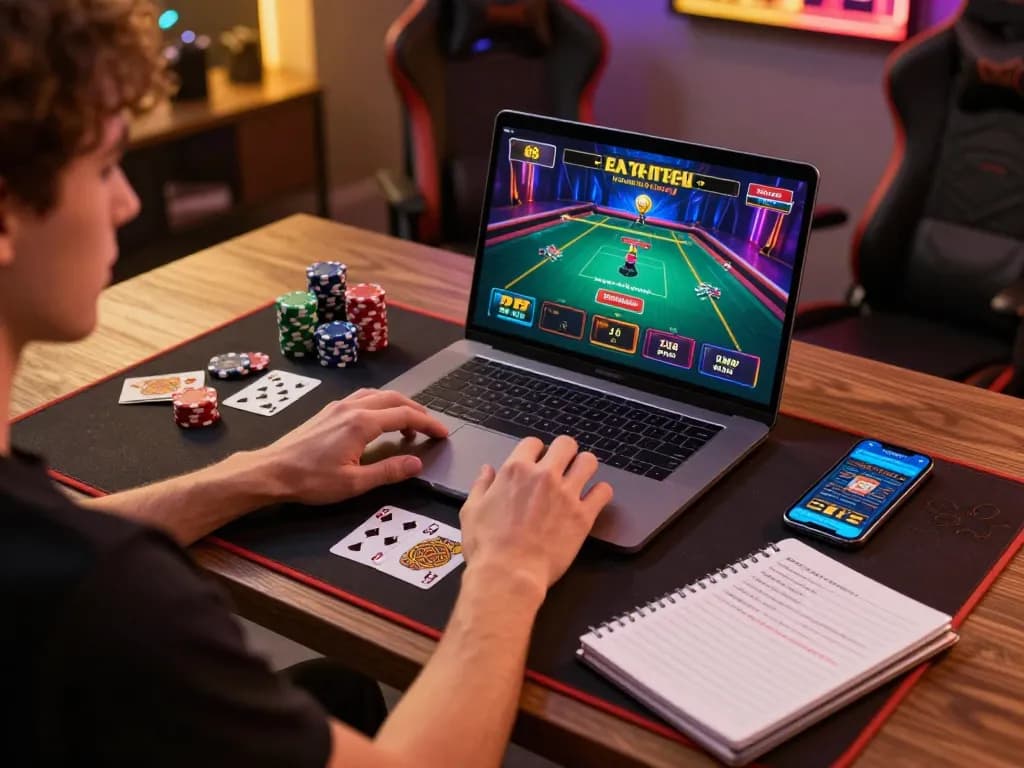 Engaging in online gaming with open 88, showcasing a modern setup and strategic betting.