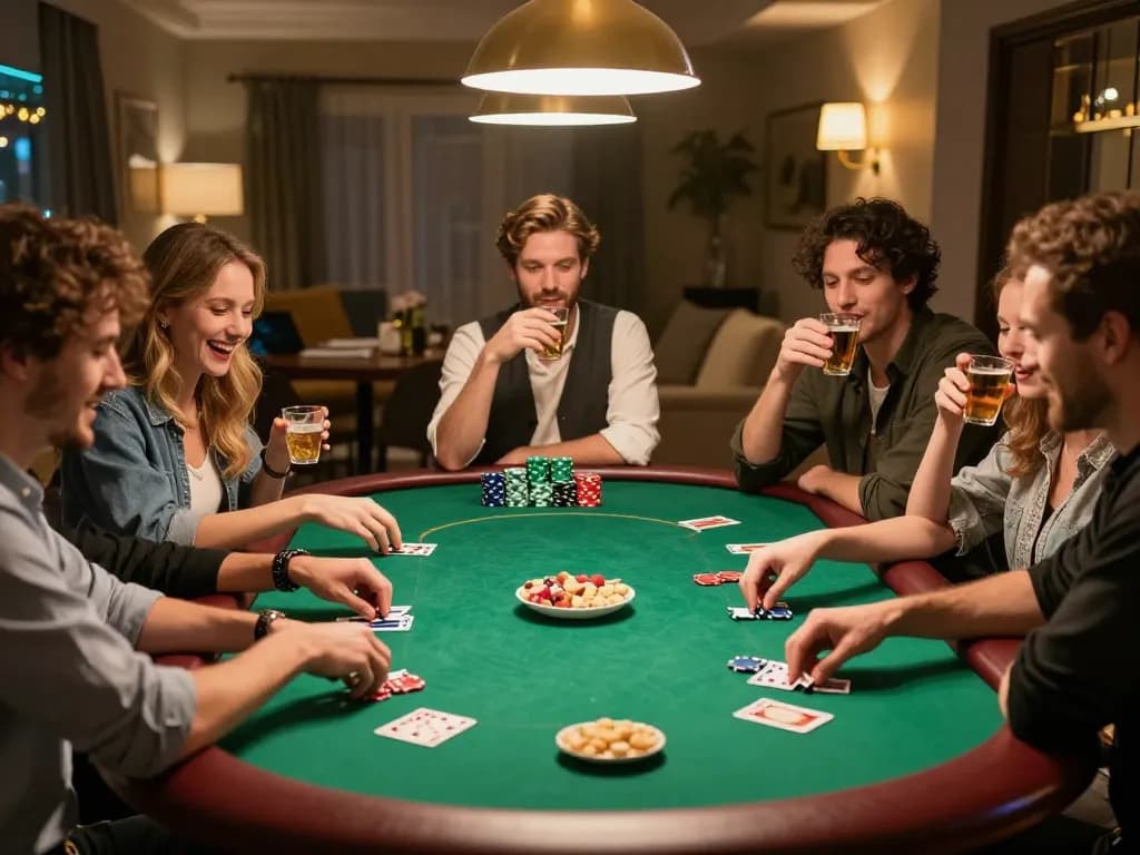 NAGA2000 SLOT players enjoying a lively poker night with friends, showcasing competitive gameplay and social interaction.