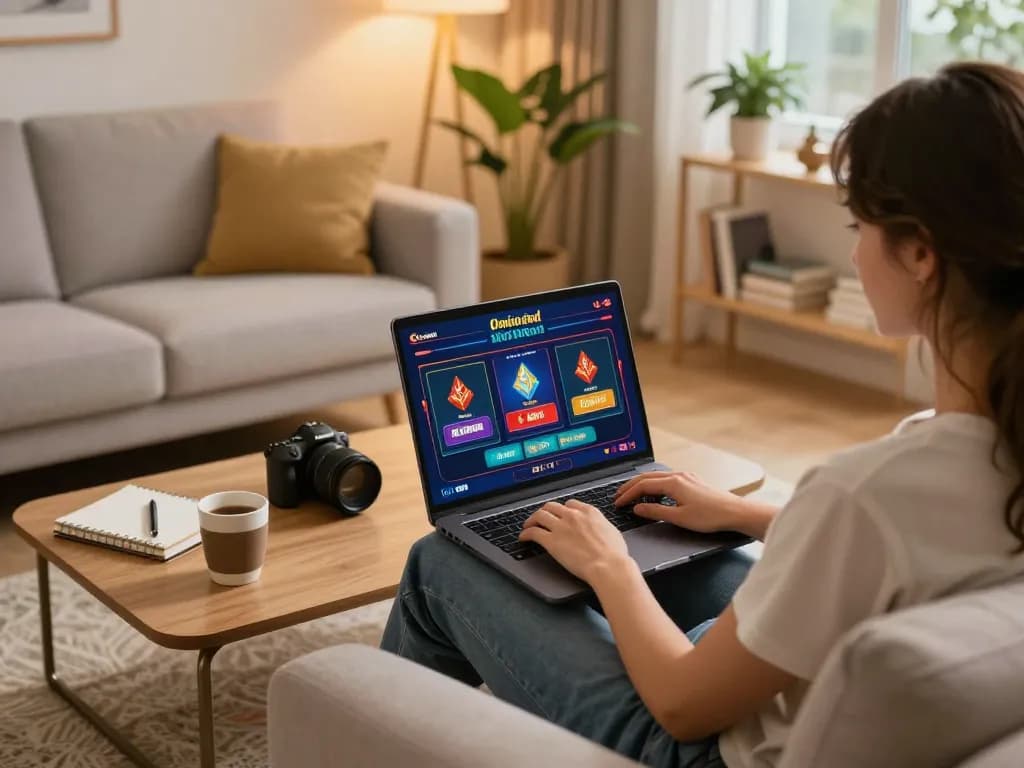 Player enjoying online casino gaming at home, showcasing the engaging interface of ok365.