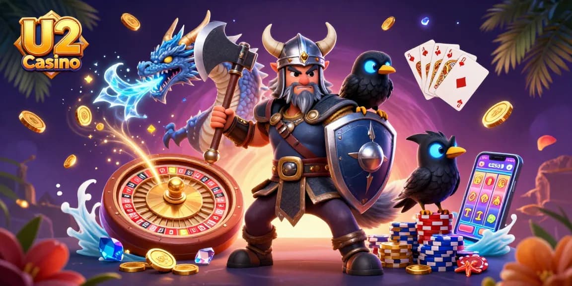 Experience the exciting U2 Casino with vibrant slot games, live action, and colorful elements.