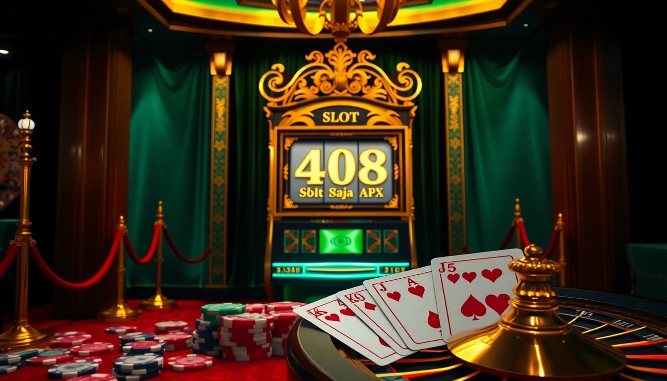 Engaging players with the slot api raja 88 at a luxurious casino with vibrant decor and gambling accessories.