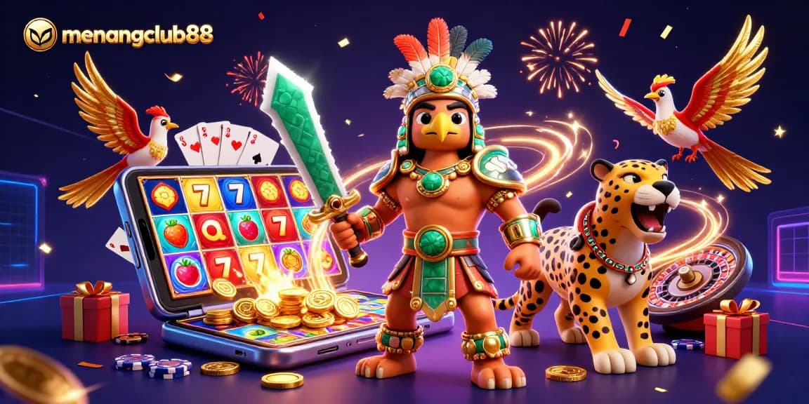 Spin and win with menangclub88 as Aztec warriors uncover vibrant slot games and riches.