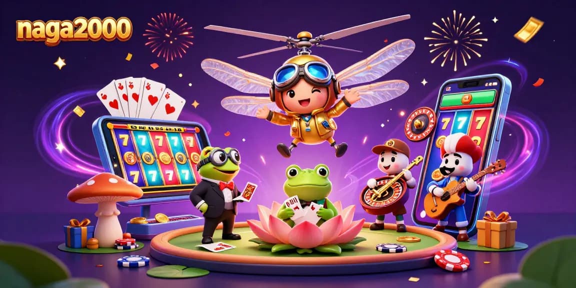 Naga2000 menghadirkan pengalaman bermain slot yang menggembirakan dengan croupier katak dan pesawat helikopter.