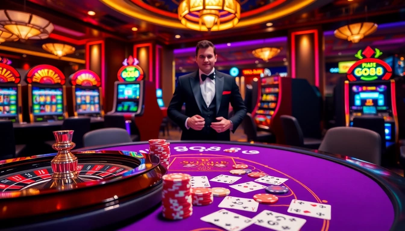 Experience thrilling games at GO88 - vibrant casino tables with chips and cards ready for action.