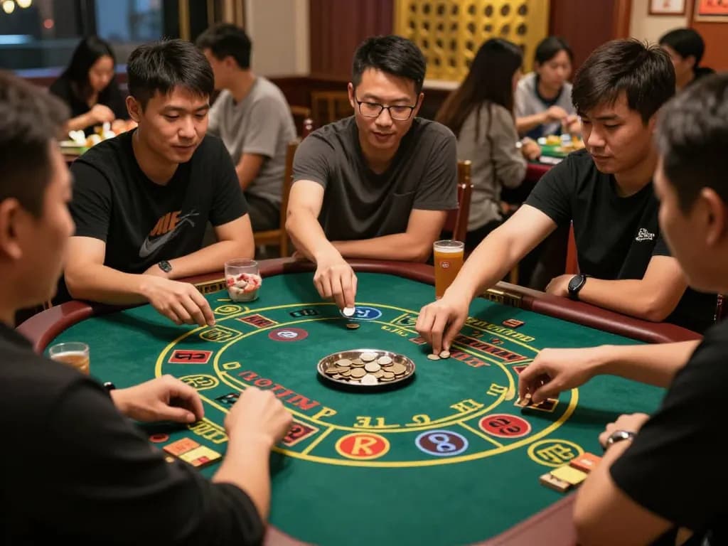 Xóc đĩa players shaking coins in an exciting community gambling event environment