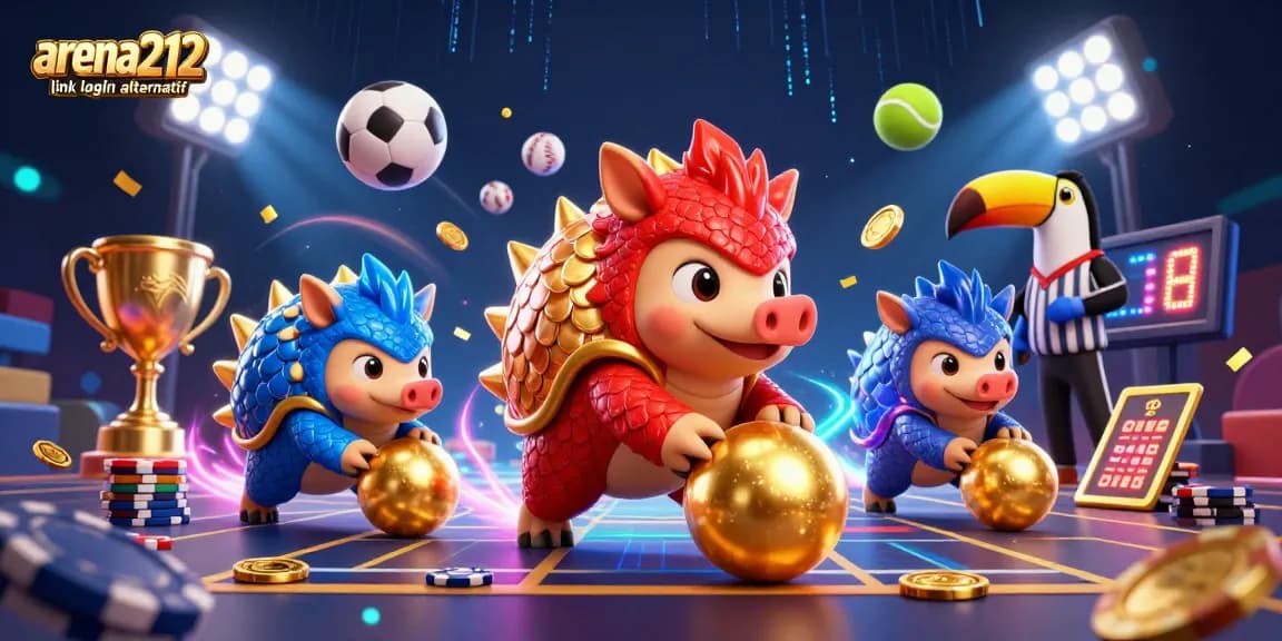Melihat arena212 link login alternatif dalam ilustrasi 3D yang menampilkan pangolin bersaing di panggung permainan judi