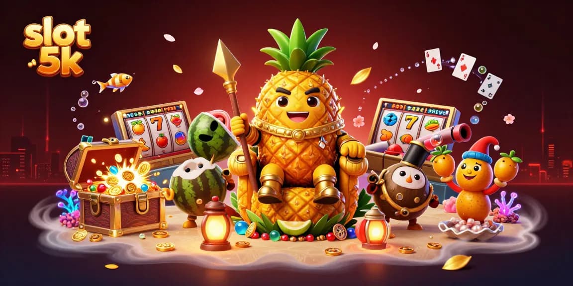 Engage with the exciting world of slot 5k games in a vibrant casino scene filled with energetic characters and elements.