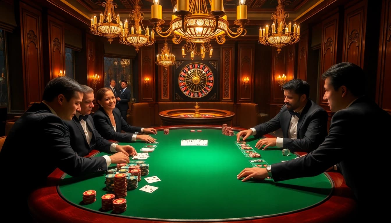 Experience high-stakes poker excitement with depo 25 bonus 28 as players strategize at a luxurious casino table.