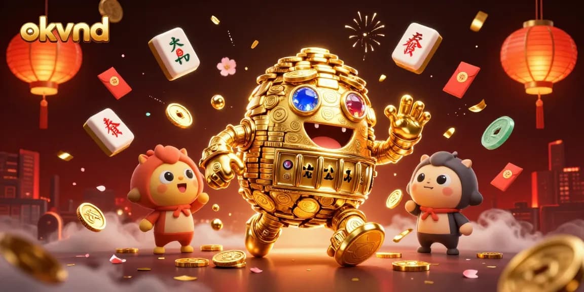 Engage with okvnd's vibrant casino world featuring a golden golem and dynamic game elements.