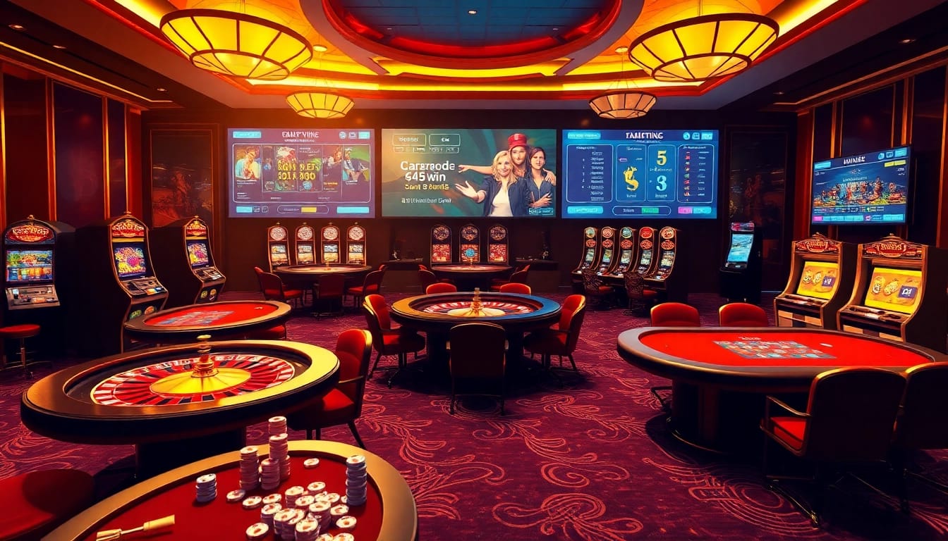 Experience the excitement of gambling with 555win com's virtual casino atmosphere featuring roulette and slot machines.