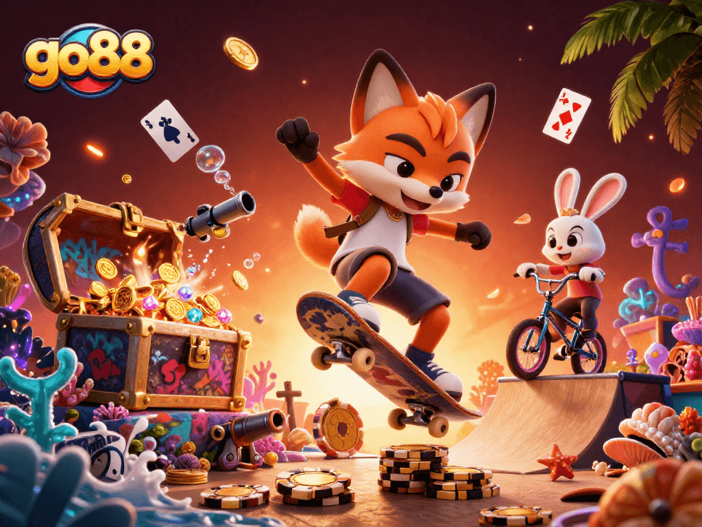 Get ready to win big with go88 in this vibrant 3D casino scene full of action!
