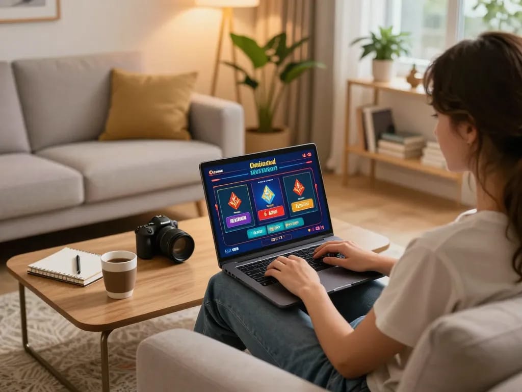 Player enjoying online casino gaming at home, showcasing the engaging interface of ok365.