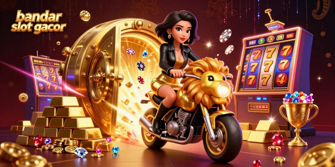 Experience thrilling slots with bandar slot gacor in a vibrant 3D casino scene.
