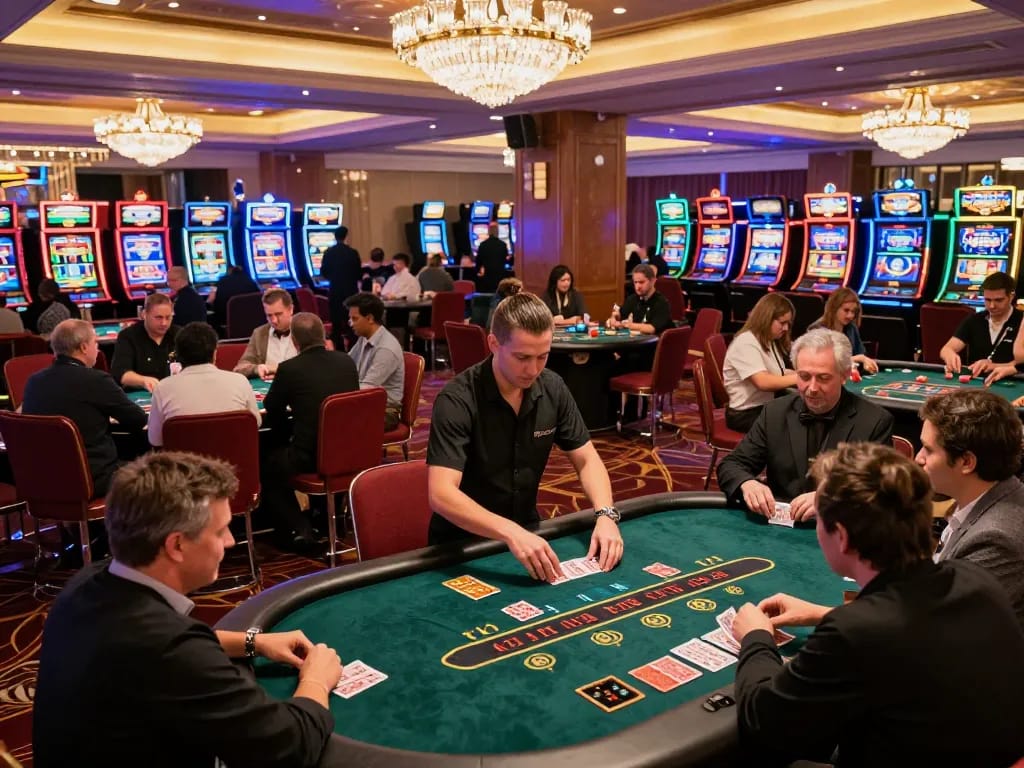 Players enjoying a thrilling evening at nhà cái cm88, engaged in various exciting casino games.
