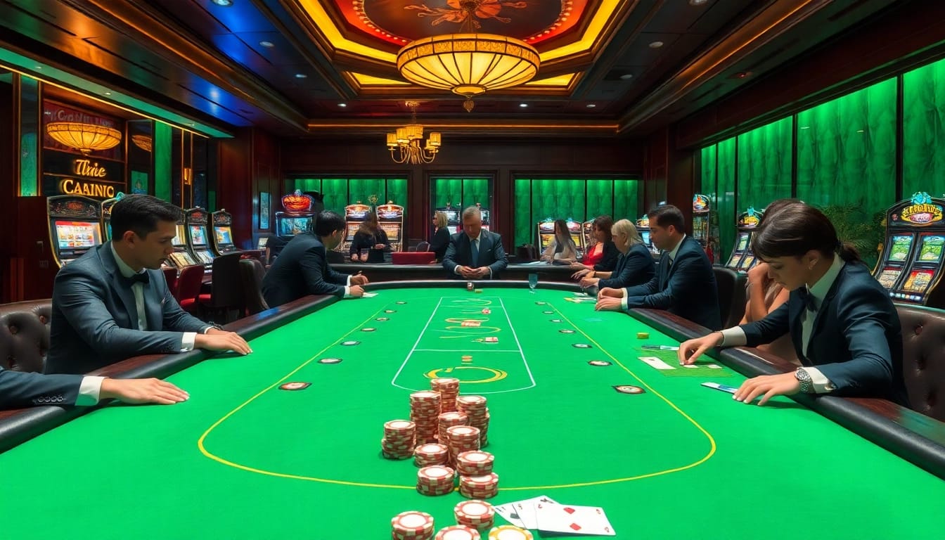 Experience the thrill of luxury138 as players engage in high-stakes betting at an elegant casino.