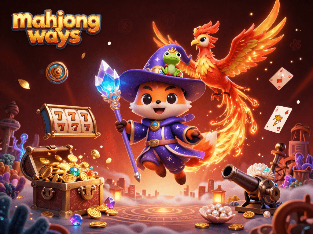 Experience the thrill of mahjong ways with vibrant slots, treasures, and magical characters in this enchanting illustration.