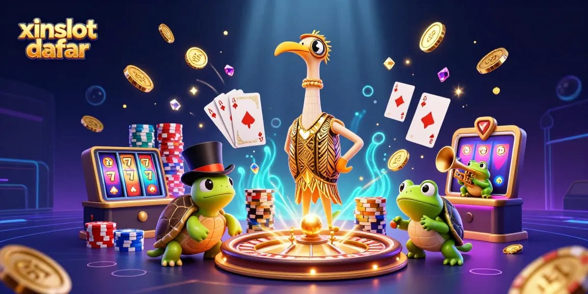 Experience thrilling wins with xinslot daftar in this vibrant casino scene featuring unique characters and dynamic game elements.