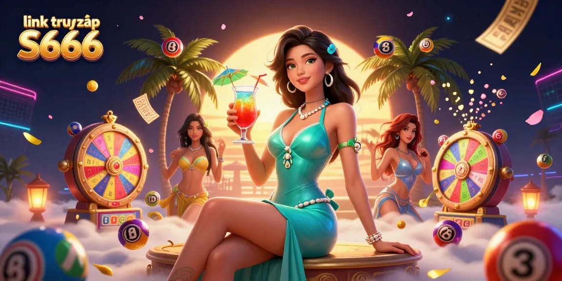 Engage with link truy cập S666 for exciting online gaming moments, featuring dynamic casino elements in a vibrant scene.