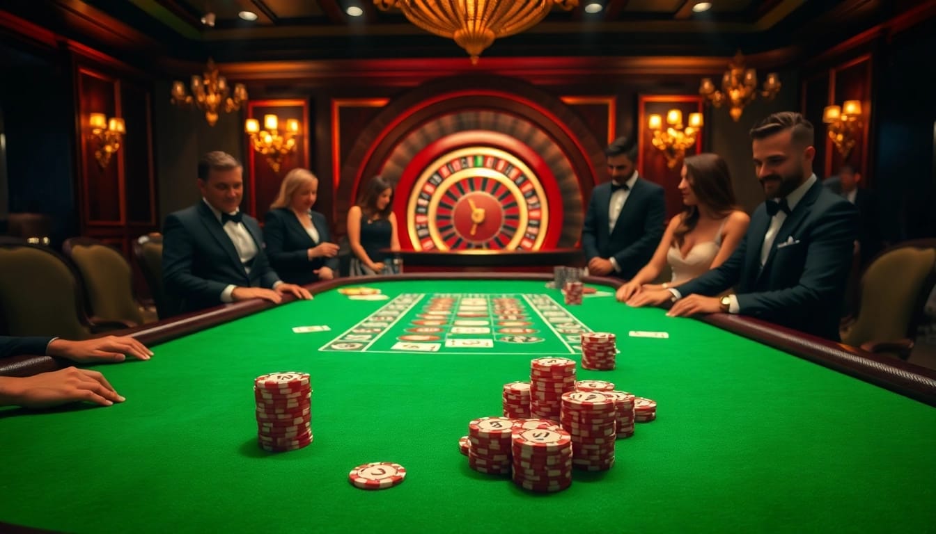 Experience the thrill of Cwin at a luxurious casino gaming table with poker chips and cards.