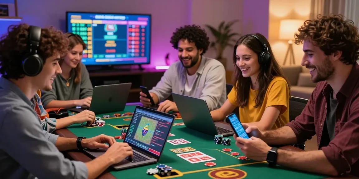 Friends enjoying a thrilling betting experience on 28bet in a vibrant online gaming atmosphere.