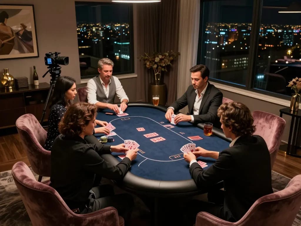 Players enjoying poker strategies at tg88 com in a luxurious private gaming room ambiance.