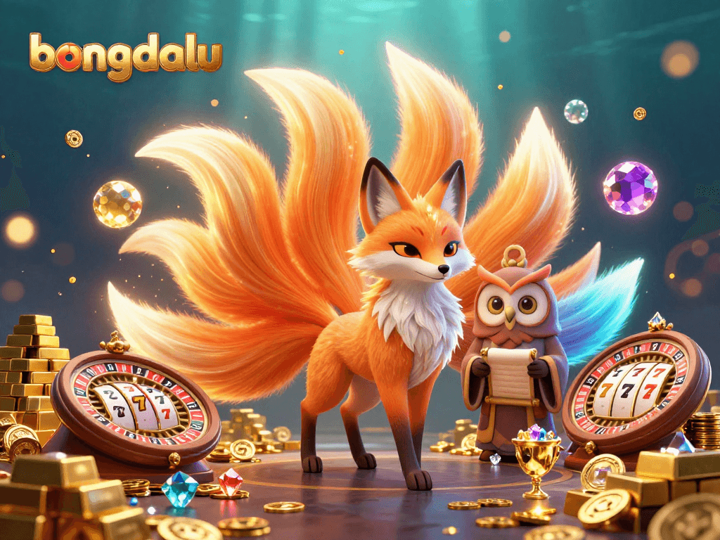 Bongdalu features a mystical scene with a glowing nine-tailed fox, wise owl, and engaging slot elements.