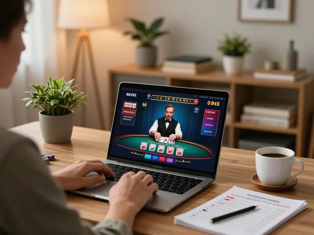 Play live blackjack on 99win com in a cozy home office setting, capturing strategic moments and comfortable atmosphere