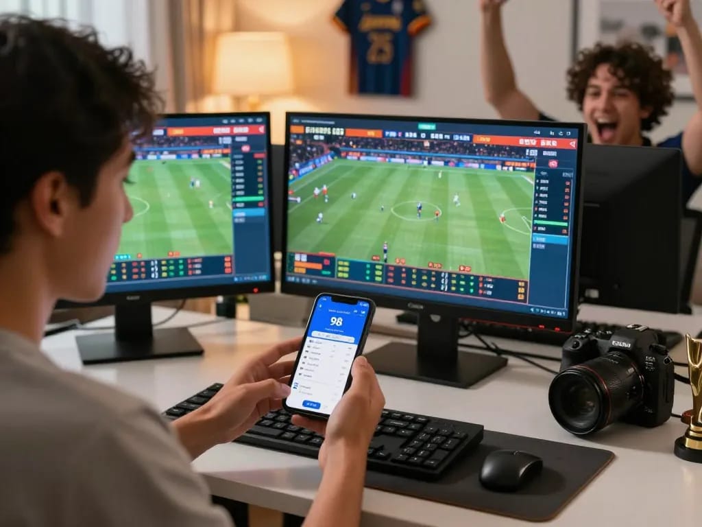 Betting excitement as player engages with the 98win app during live sports event.