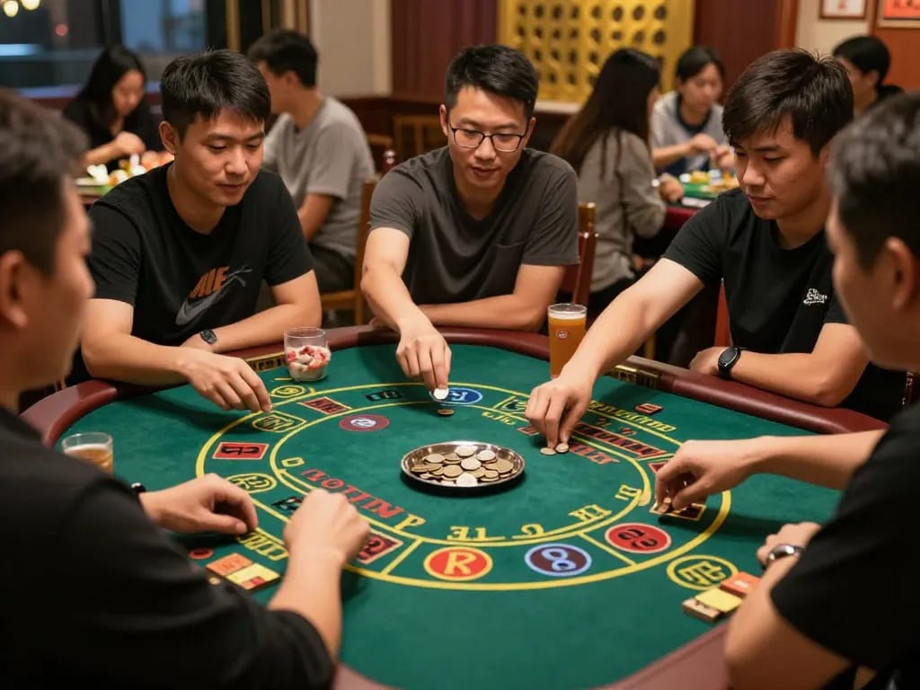 Xóc đĩa players shaking coins in an exciting community gambling event environment