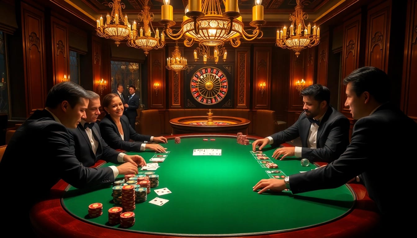 Experience high-stakes poker excitement with depo 25 bonus 28 as players strategize at a luxurious casino table.
