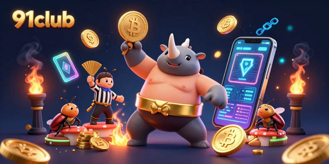 91club illustration showcasing dynamic coins and cute characters in an energetic gambling scene.