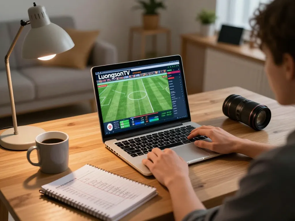 Player engaging with live sports betting interface on Luongsontv from a cozy home setup, showcasing strategic gameplay.