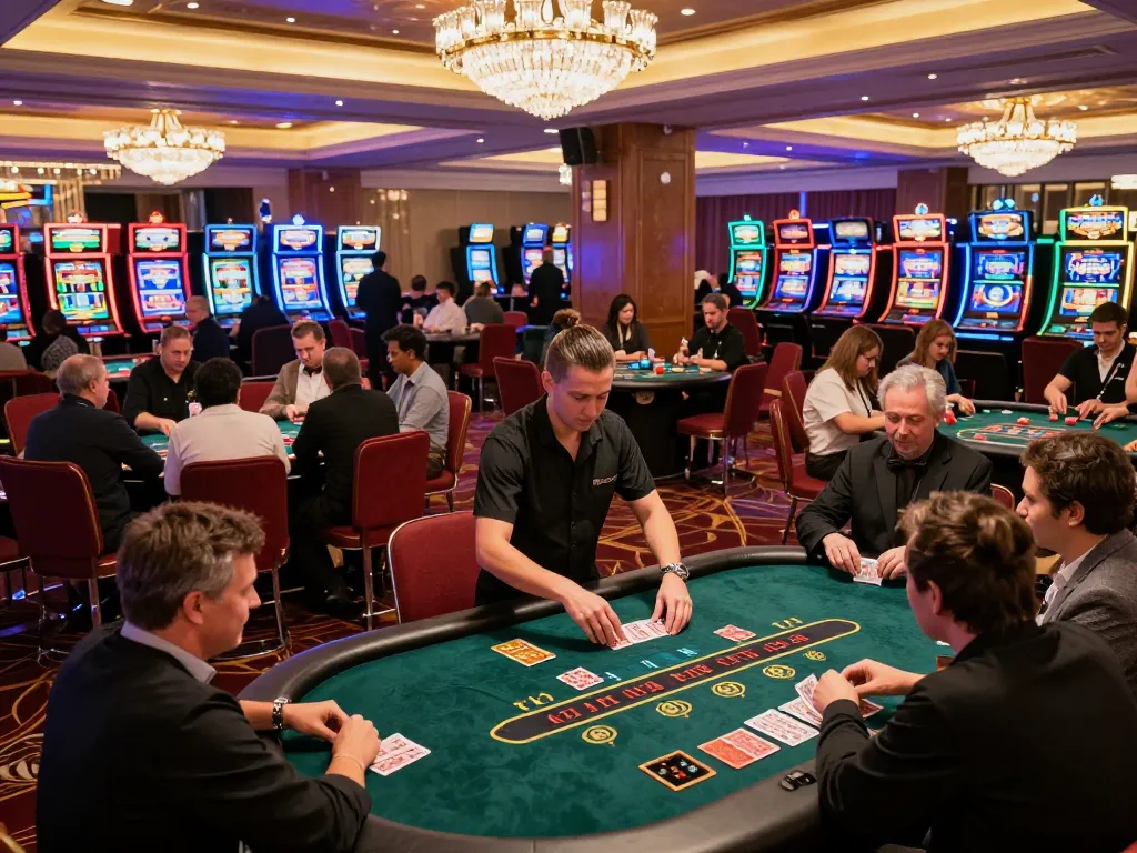 Players enjoying a thrilling evening at nhà cái cm88, engaged in various exciting casino games.