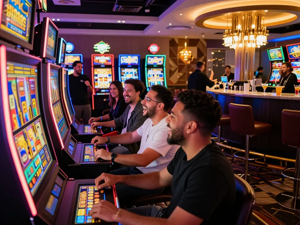 Slot gacor hari ini excitement in a lively casino gaming lounge filled with players enjoying their time.