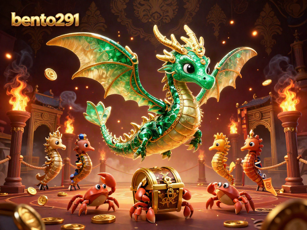 Bento291 highlights thrilling casino adventures with a majestic sea dragon and vibrant gaming elements.