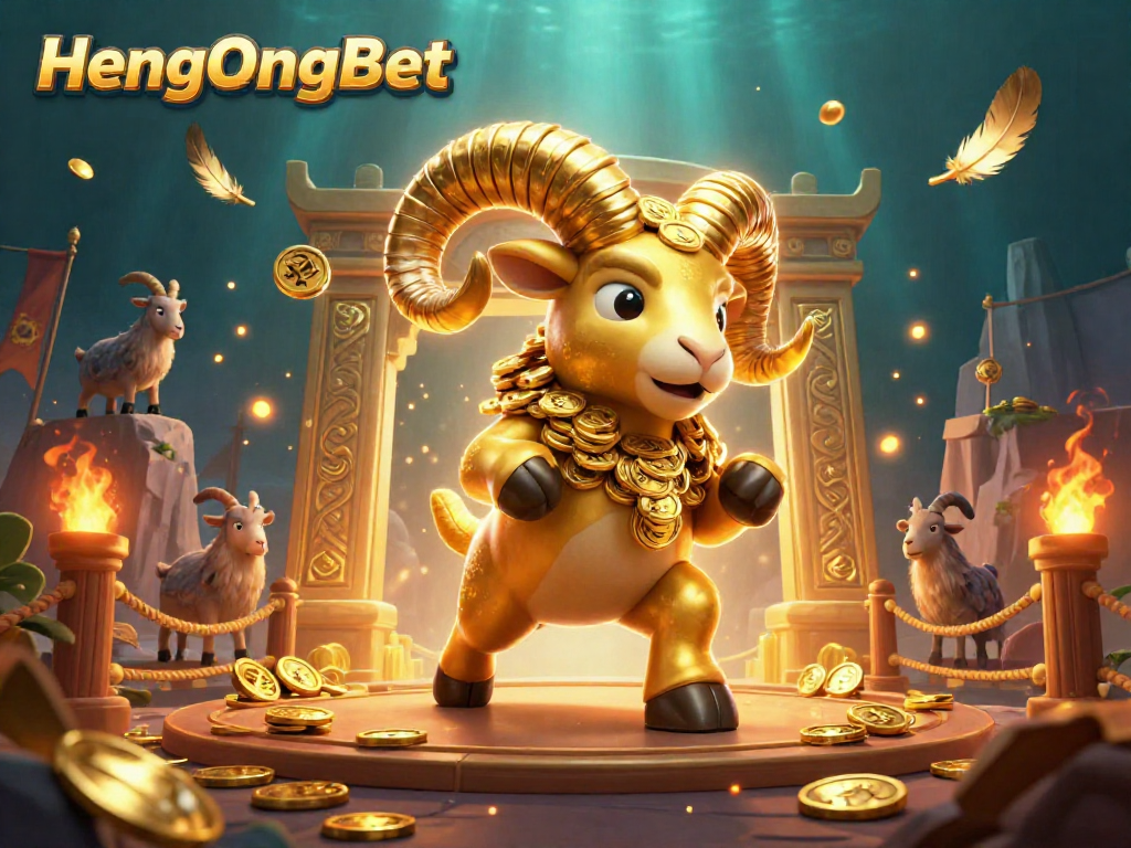 Engage in thrilling gameplay with HengOngBet's vibrant casino scene featuring a golden ram and gaming elements
