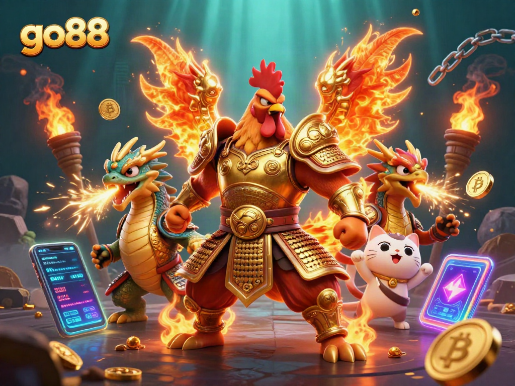 Experience the thrill with go88's dynamic gaming scene featuring unique warrior characters!