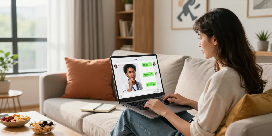 Engaging spicy chat AI interaction in a cozy living room setting with a young woman enjoying her virtual companion.