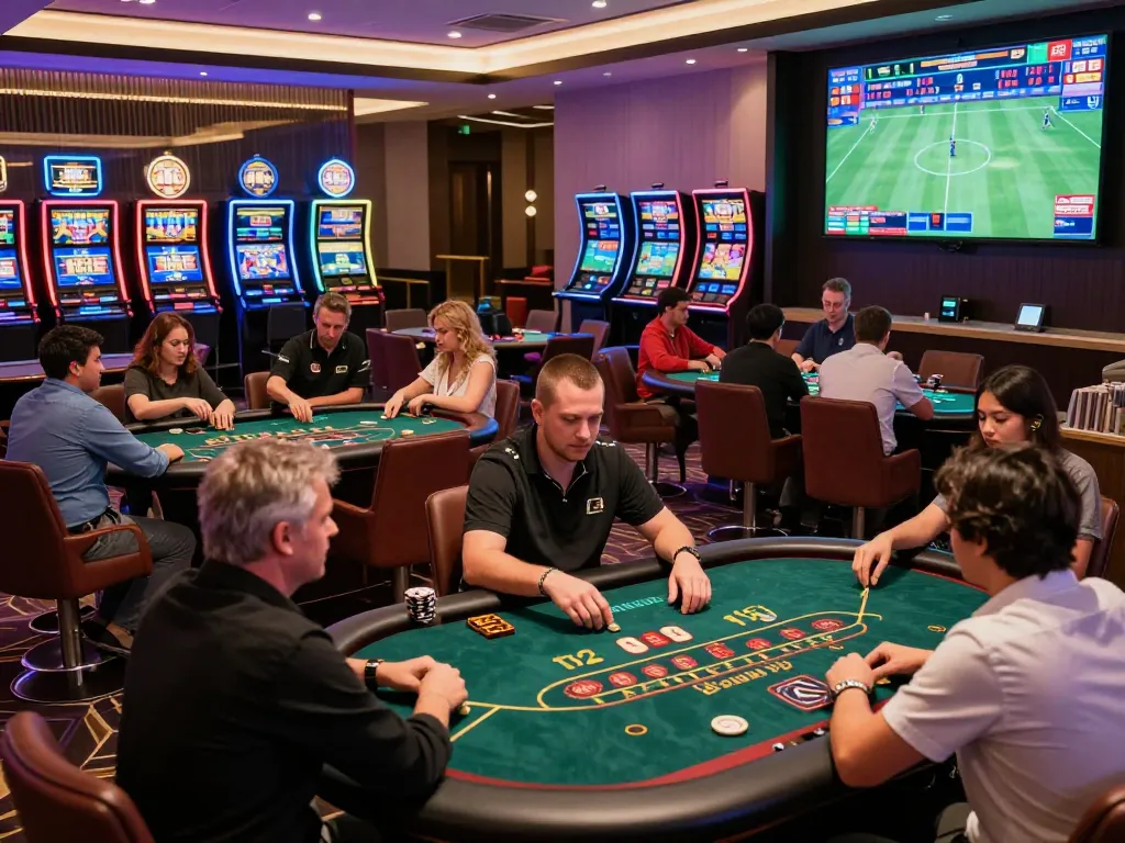 Engaging gaming atmosphere at KO66 casino with players enjoying live dealer games and vibrant slot machines.