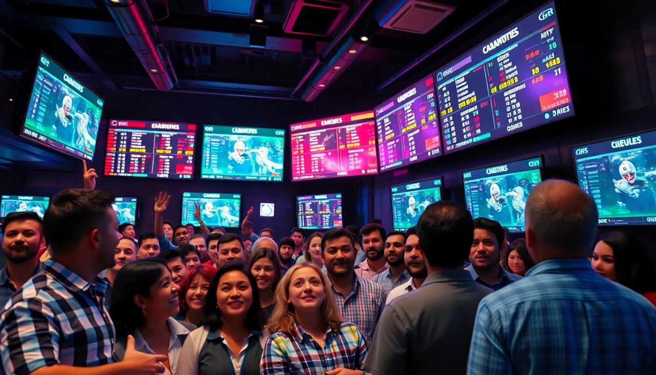 Engaging scene of sports betting activity highlighting vibrant atmosphere and bettors