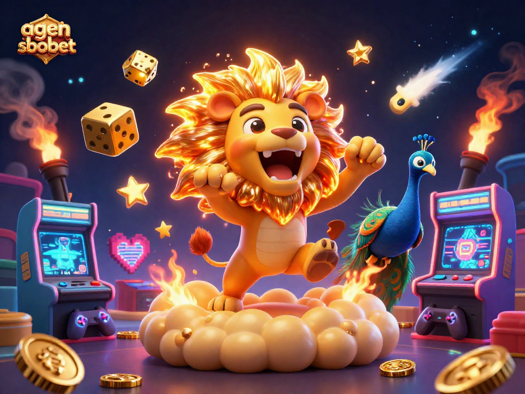 Engage with agen sbobet in this vibrant casino scene of 3D characters and colorful game elements.