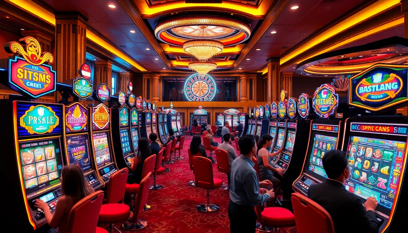 Experience thrilling moments at a situs slot gacor with vibrant slot machines and excited players.