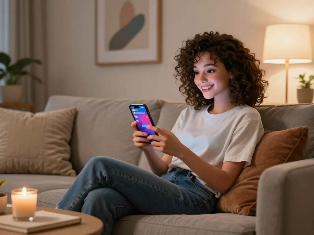 Engaging user interaction with an AI chat NSFW character in a cozy living room setting.