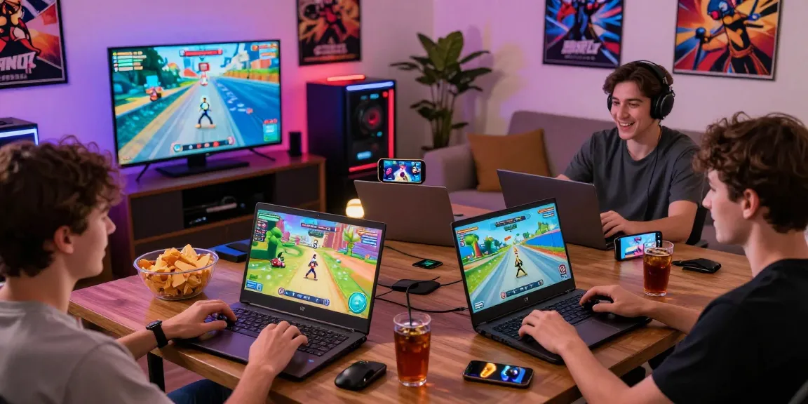Players enjoying cika4d platform games on multiple devices in a lively gaming environment.